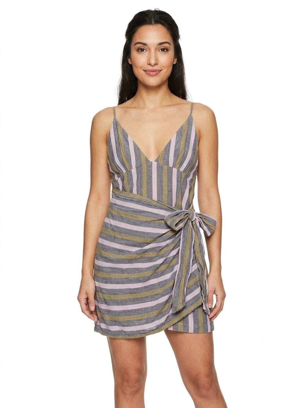 Free People Metal Multicolor Wrap Mini Lined Wrap Dress Women Size M